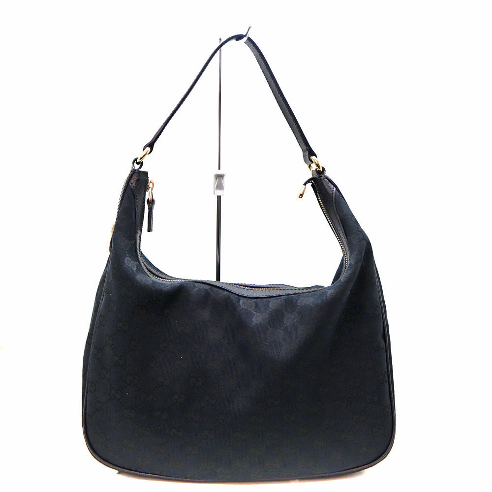 Gucci One Shoulder Hobo Bag GG Canvas Leather Black